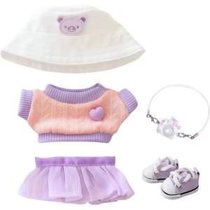 Ensemble de tenues élégantes Kawaii violet pour poupées de 15cm et 17cm Vêtements et accessoires de 5 pièces, y compris un chapeau de poupée, y compris une robe - Product Image 6