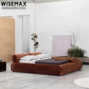 WISEMAX FURNITURE Modern Nordic Villa furniture solid Wood frame bed Setting sponge fabric Bed King queen size bed for bedroom