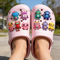 Breloques florales pour sabots en forme de robot, boucles détachables DIY en PVC souple, accessoires de chaussures unisexes, modèle Serene Joy A2-28