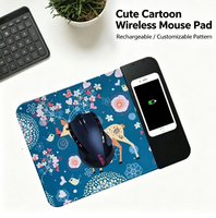 Tapis de souris à charge sans fil 15W QI, charge rapide, résistant à l'eau, divers motifs de dessins animés, impression de logo personnalisé, PU+Tissu+Caoutchouc, pour jeux