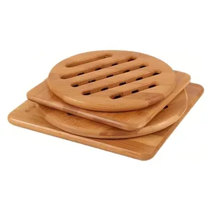 Round Bamboo Trivet Set Hot Pad Stand Coaster Kitchen Bowl Teapot Table Wooden Counter Heat Resistant Holders