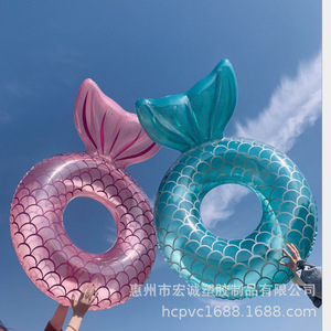 Anillo de natación inflable de sirena de 110 cm para adultos, diseño novedoso, material de Pvc respetuoso con el medio ambiente - Product Image 5