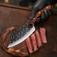 Couteau de camping à lame fixe pleine longueur avec manche en bois de Pakka à pointe carrée martelée et trou pour le pouce, idéal pour les grillades au feu de camp