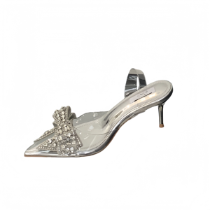 Luxury <b>Silver</b> High-Heeled Clear PVC Pencil Heel <b>Women</b> Slingback Sandal With Rhinestone for Wedding Party <b>Shoes</b> Dress Sandals - Product Image 2