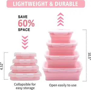 Kotak makan mangkuk persegi kustom wadah silikon kotak makan siang persegi dapat dilipat