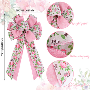 Fiocchi Grandi Rosa in Tela di Juta Naturale per Albero, Matrimonio, Festività, Artigianato, Fiori Estivi e Primaverili, Ghirlande per Porta d'Ingresso - Product Image 2