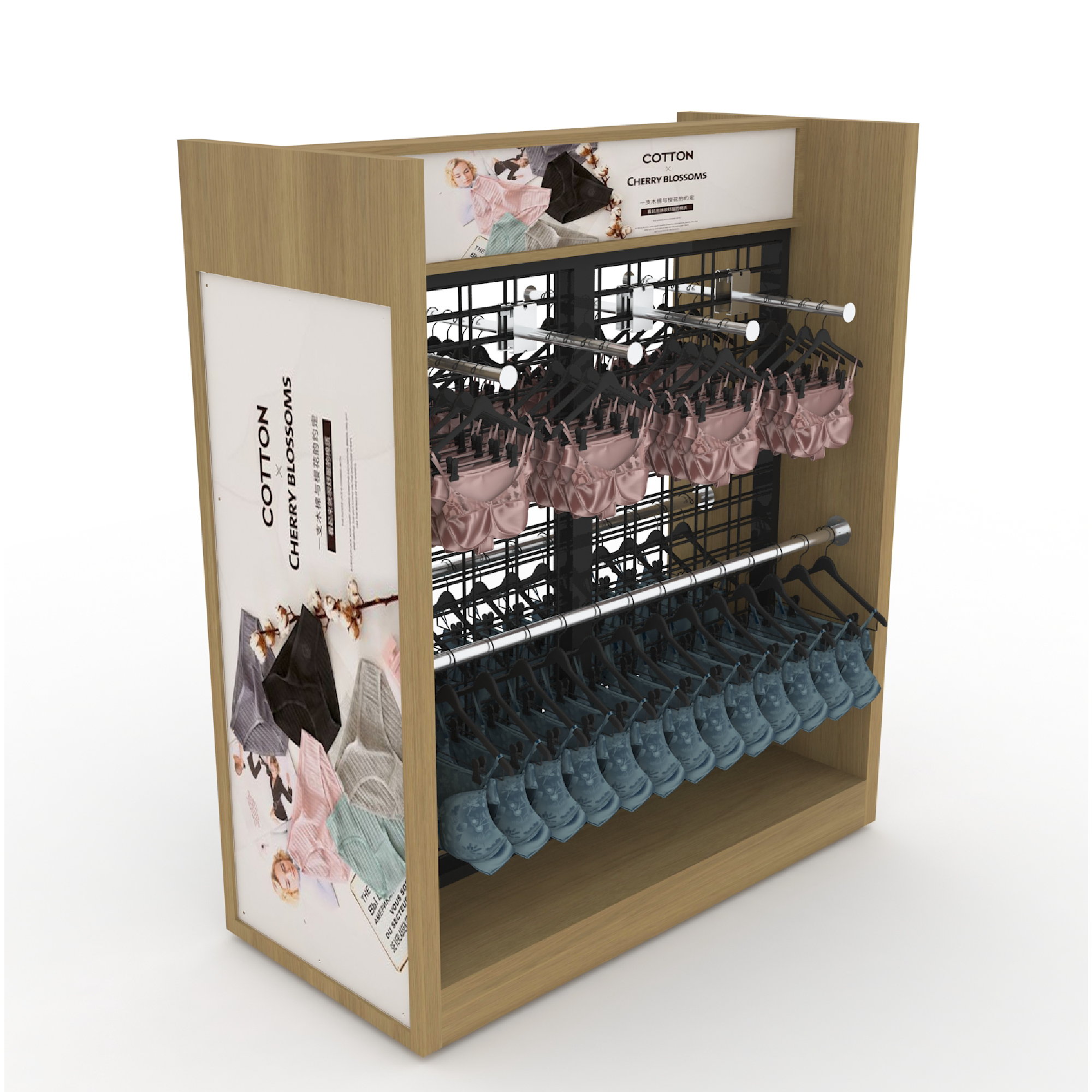 Modern Solid Wood and Metal Mixed Materials Display Rack for Displaying Underwear and Clothing on Supermarket Shelves — view 2
