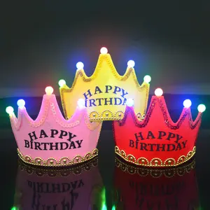 XIONGXI Wholesale Happy Birthday Led Crown Birthday Party Supplier Nonwovens Happy Birthday Crown Led Hat
