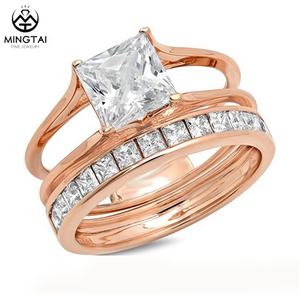 Huitan — bague de fiançailles diamant Zircon 14k, luxe, princesse, ensemble de bagues pour mariage, en or véritable - Product Image 5