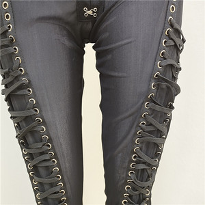 A3733 Leggings Aderenti con Lacci, <span class=keywords><strong>Pantaloni</strong></span> <span class=keywords><strong>Lunghi</strong></span> Sexy in Rete, <span class=keywords><strong>Pantaloni</strong></span> <span class=keywords><strong>Neri</strong></span> Estivi da Donna, Moda Femminile Elegante - Product Image 4