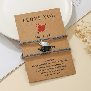 I Love You Heart Magnetic Clasp <b>Bracelet</b> Set <b>Couple</b> Woven Jewelry Unisex Valentine's Day Gift Red String Style - Product Image 2