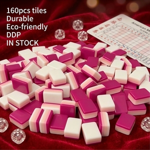 HIMORE – Jeu de <span class=keywords><strong>Mahjong</strong></span> américain de luxe personnalisable de 160 tuiles en acrylique rose, avec 4 couches de gravure, collection Glitterville - Product Image 3