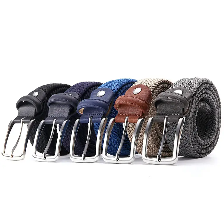 95-135cm Custom Logo Wholesale Ladies Contrast Stainless Steel Pin Buckle Belts Woven Weave Elastic Stretch Belts for Mens