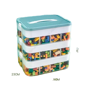 Vente en gros : Organiseur de rangement pour jouets empilable à 2 niveaux pour blocs de construction, briques, poupées et artisanat, avec couvercle intégré et 3 niveaux réglables - Product Image 3