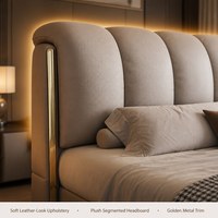 Cadre de lit rembourré taille King Queen avec éclairage d'ambiance, tête de lit capitonnée élégante, mobilier de chambre à coucher moderne et luxueux