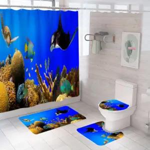 シャワーカーテンセット3Dデジタルプリント浴室防水カビ防止水中世界