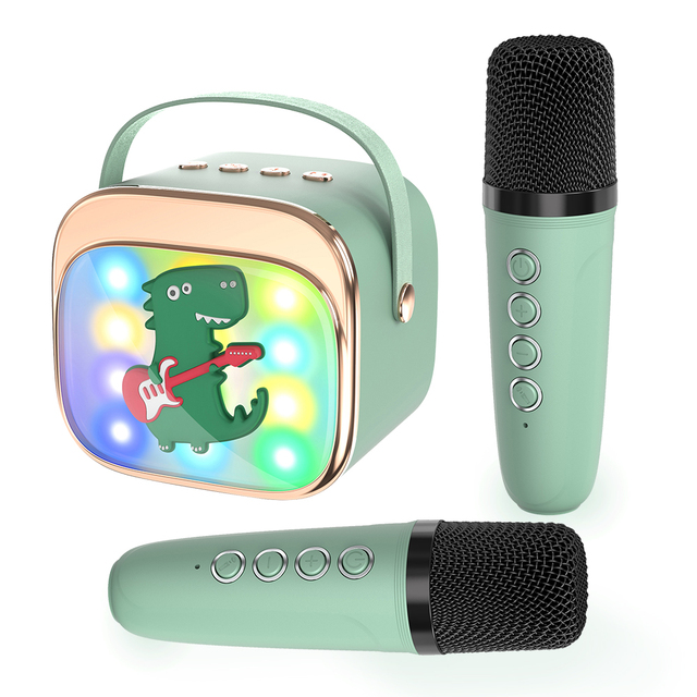Mini RGB LED Handheld Karaoke Speaker with Microphone Portable Kid-Friendly Full Set Including Voice Effects for Parties