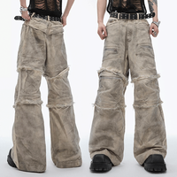 Streetwear OEM personnalisé, jean denim délavé unisexe pantalon cargo vintage patchwork à plusieurs poches pour hommes abîmés
