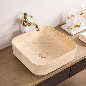 Good Quality Trendy Square Marble Pattern Top Vintage Lavatory Solid Surface Wash Basin For Hotel
