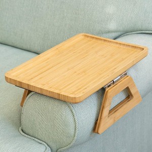 Bamboo <b>Sofa</b> Tray Rectangular Foldable Armrest <b>Table</b> For Couch Snack Plate Natural Wood Color - Product Image 1