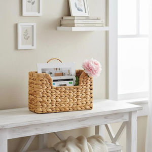 Artisanal Water Hyacinth Woven Storage Basket Natural Fiber Blanket <b>Bin</b> <b>Large</b> Decorative Magazine Holder for Boho Home Decor - Product Image 2