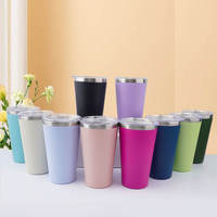 Vente en gros de gobelets isothermes en acier inoxydable de 12 oz avec revêtement en poudre, tasse à double paroi sous vide pour usage au bureau avec couvercle