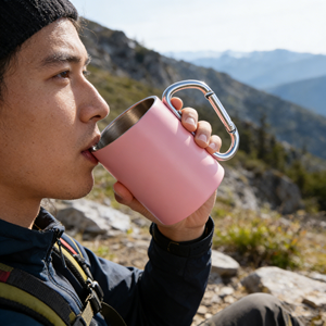 Tasse de camping en acier inoxydable de haute qualité <span class=keywords><strong>avec</strong></span> mousqueton, tasse à café de voyage à double paroi en acier inoxydable <span class=keywords><strong>avec</strong></span> poignée 200 ml 300 ml - Product Image 5