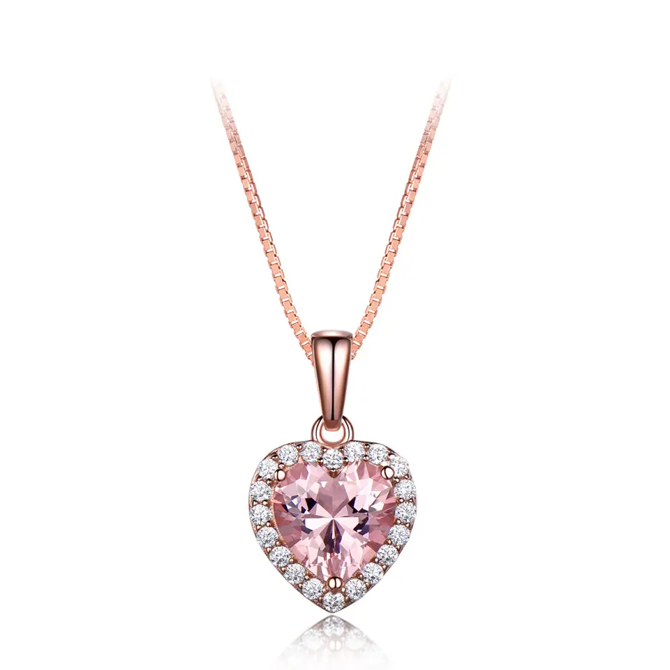 Joyería fina de moda, collar con colgante de corazón Rosa chapado en oro rosa de plata de ley 925 para mujer