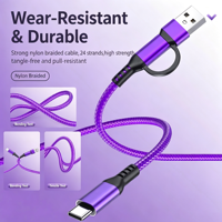 Cargador Rápido Tipo C de 60W 2 en 1 con Cable Trenzado de Nailon USB C a USB C para Carga Rápida de Teléfonos Móviles