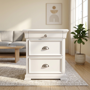 3-Drawer Nightstand & End <b>Table</b> - Space-Saving Wooden Accent <b>Side</b> <b>Table</b> for <b>Small</b> Bedroom & Living Room (White/Black) - Product Image 5