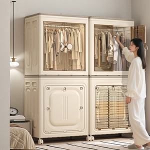 Armoire de rangement pliable et repliable avec portes transparentes, organisateur en plastique PP gain de place, roulettes, moulé par <span class=keywords><strong>injection</strong></span>, grande capacité - Product Image 6