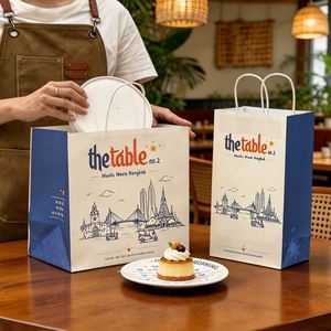 Wholesale Custom Eco-Friendly Recyclable Biodegradable Disposable Offset Printed Kraft Paper <b>Bags</b> for Restaurant Thai Food - Product Image 3