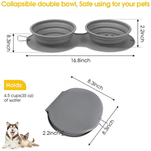 Tazón Plegable de Silicona para Mascotas, Tazón Doble Antideslizante para Perros y Gatos, Tazón Portátil para Mascotas para Exteriores - Product Image 4