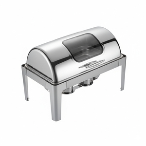 Recipiente para calentar comida tipo buffet, de acero inoxidable, con tapa enrollable, ventana de vidrio y calentamiento a combustible, para catering, banquetes, hoteles y restaurantes. - Product Image 1