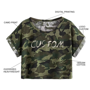Camo T-shirts <strong>Women's</strong> Summer Professional Quality Crop <strong>Tops</strong> New Arrival 100% Cotton Custom Logo <strong>Rainbow</strong> Print Cropped Shirts - Product Image 3