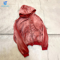 BENTURA Fabricant de vêtements streetwear sur mesure, sweat à capuche zippé surdimensionné, épais, 100% coton, effet usé, avec rivets, de haute qualité