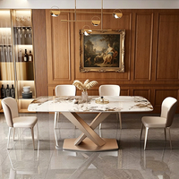 Ensemble de table à manger en pierre frittée de luxe léger avec chaises en cuir PU, mobilier de salle à manger rectangulaire pour villa, appartement, hôtel