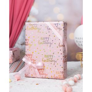 Rollo de Papel de Regalo Metálico Rosa Holográfico de Feliz Cumpleaños, Doble Cara, 46.5 Pies Cuadrados, Reciclable - Product Image 3