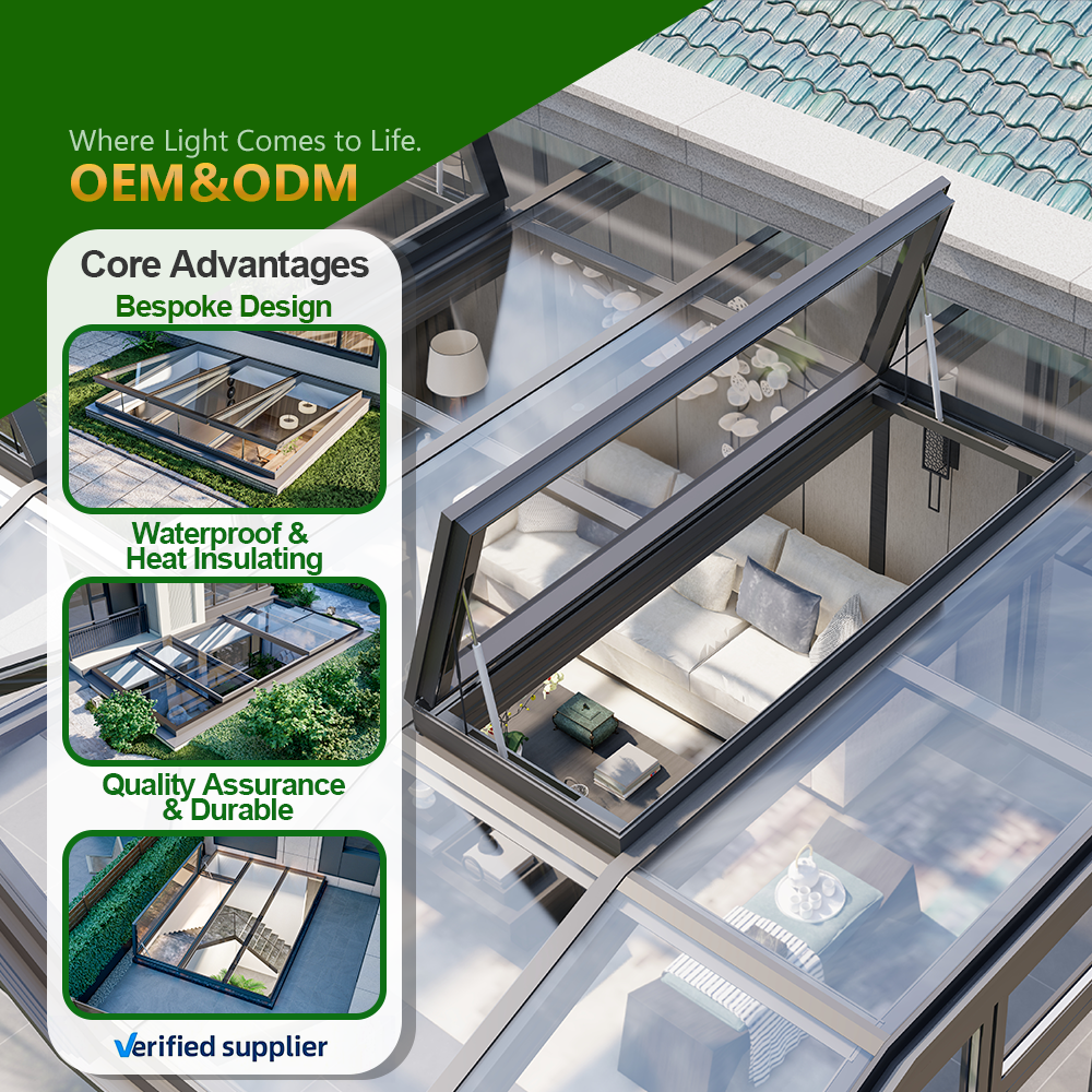2026 Yeyon OEM Custom Ceiling Balcony Modern Large Opening Artificial Skylight Vent Window Aluminum House Roof Skylight Windows