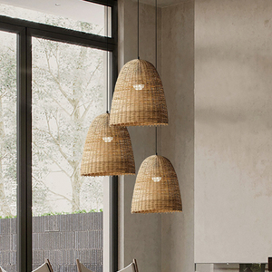 Lustre en rotin E27, lumière Led ronde à tête unique, pour salon, chambre à coucher, salon de thé, luminaire de Style Zen - Product Image 1