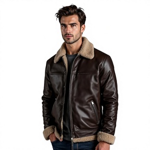Veste en cuir marron en peau de mouton, sur mesure, qualité supérieure pour l'exportation, avec doublure en fourrure pour l'hiver. - Product Image 4