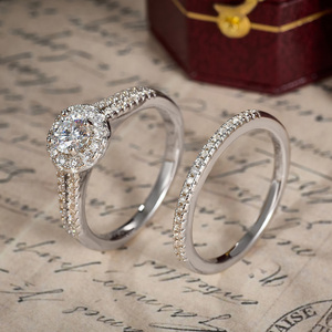 GRA Certified VVS Iced Out Moissanite Diamond 2 Row Halo Ring 925 Sterling Silver <span class=keywords><strong>Engagement</strong></span> Moissanite Band para mujeres Boda - Product Image 3