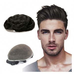 Perruque indienne Remy pour hommes noirs avec base en dentelle, 100 % cheveux humains, lisses, double épaisseur, 6 pouces - Product Image 1