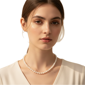 Collier en perles d'eau douce naturelles en gros, plaqué or 18 carats, argent 925, perles rondes blanches, fournisseur de bijoux, personnalisation OEM ODM - Product Image 1