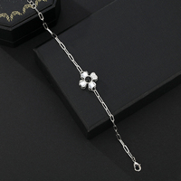 Platin 925 Sterling Silber Moissanit Vierblättriges Kleeblatt Perlenarmband als Geschenk für Kinder