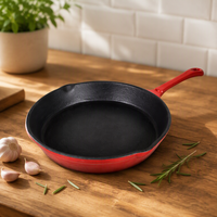 Poêle à frire en fonte avec revêtement émaillé rouge et intérieur émaillé noir mat, fournisseur chinois