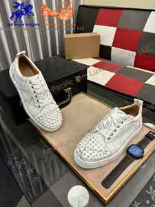 Men <b>White</b> Rivet Spike Printed Casual Sneakers Low Top <b>Lace</b> Up Leather Fashion Street Style Comfortable Non Slip Daily Walking Sh - Product Image 3