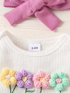 ชุดเดรสผ้าโพกศีรษะแขนยาวแบบวาฟเฟิลสำหรับเด็กทารกเพศหญิงชุดเดรสแขนยาวมีสายผูกโบว์ขนาดเล็กจีบสำหรับฤดูใบไม้ผลิ - Product Image 3