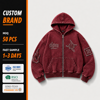 Hoodie Custom Grosir Berkualitas Tinggi Bahan Fleece Tebal 520 GSM Resleting Panjang Hitam Bertekstur Jogger Bermerek Nyaman Hoodie Baseball