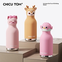 Thermos tendance pour femmes, motif animalier de dessin animé, 480 ml, en acier inoxydable 304, isolation sous vide, 6-12 heures, anti-fuite, avec paille et double couvercle